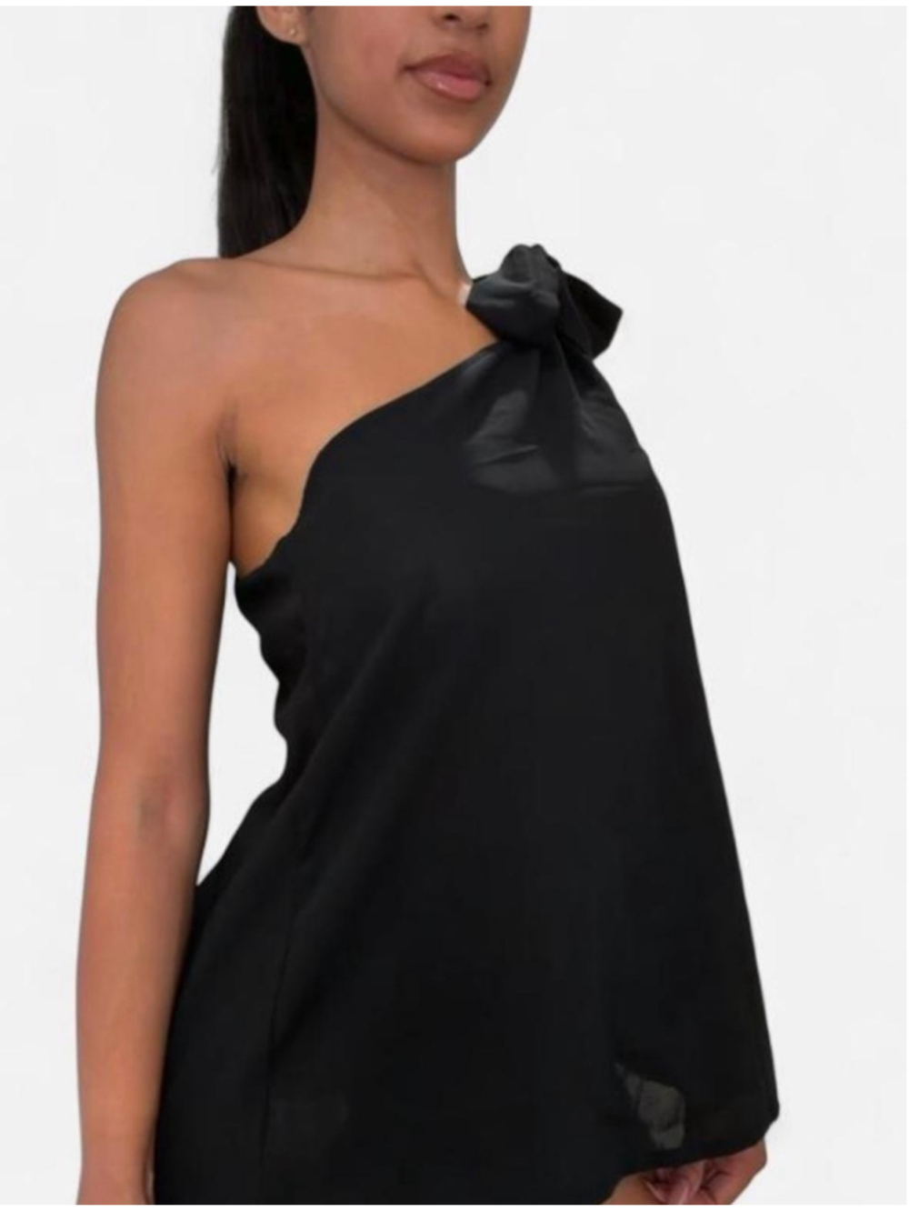 One-Shoulder Tie-Strap Tank Top Black - Picture 2 of 4